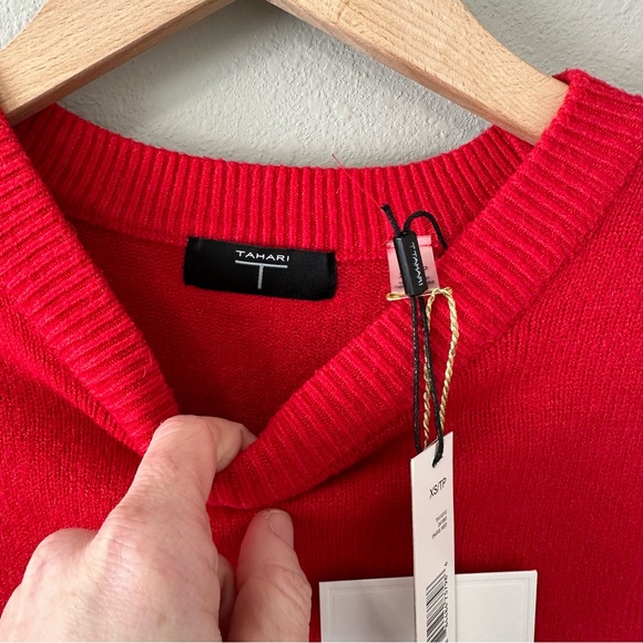 NWT Tahari Paris Red High/Low Hem Crewneck Sweater Size XS - Picture 8 of 12